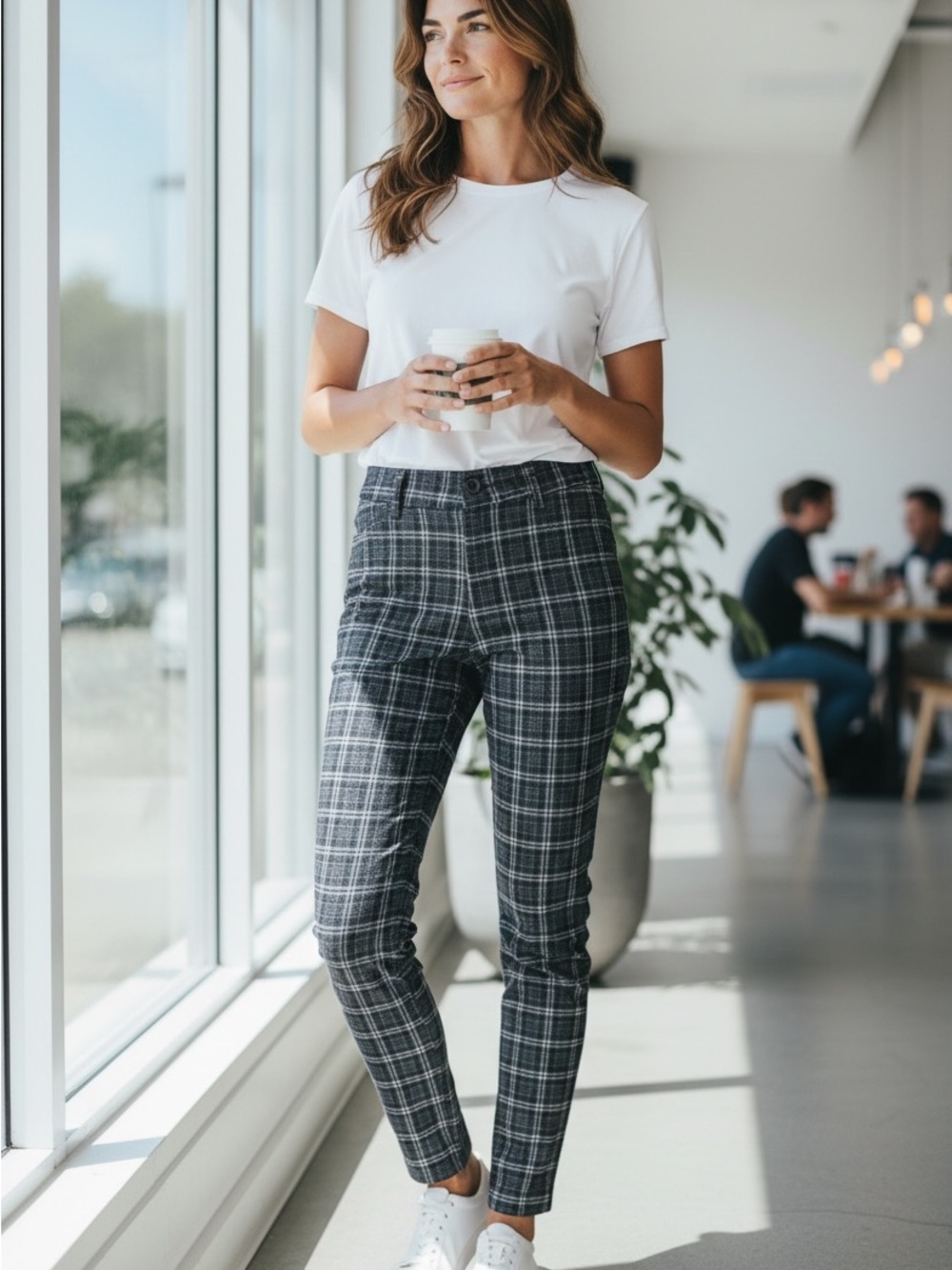Seven7 Plum & White Plaid Ankle Pants